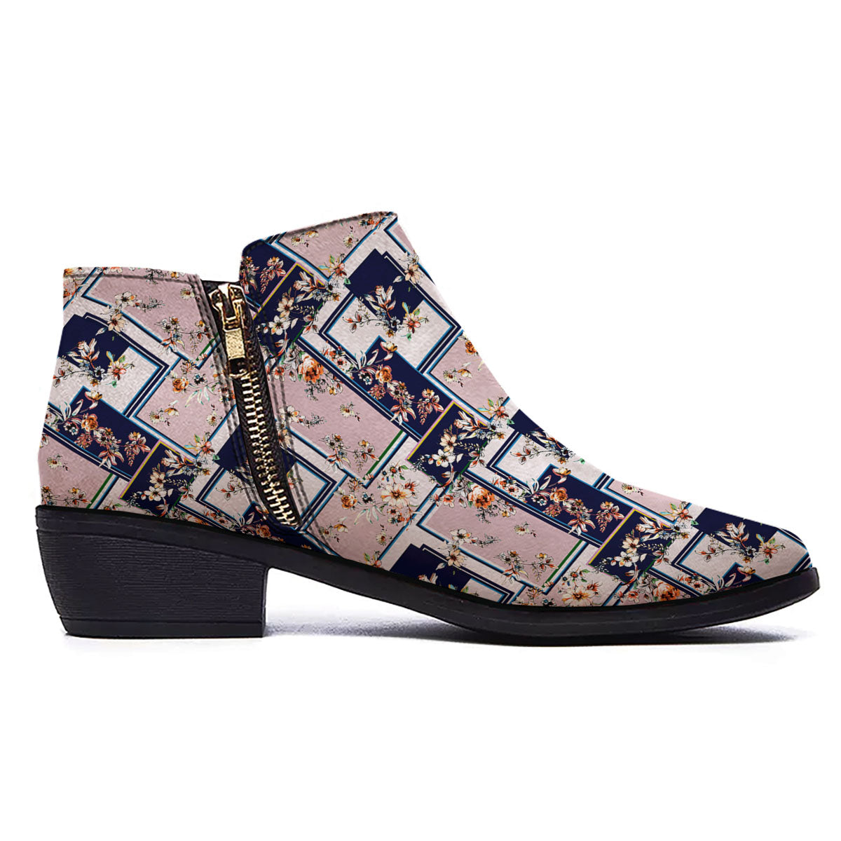 Patchwork Flower Vintage Print Pattern Ankle Boots-grizzshop