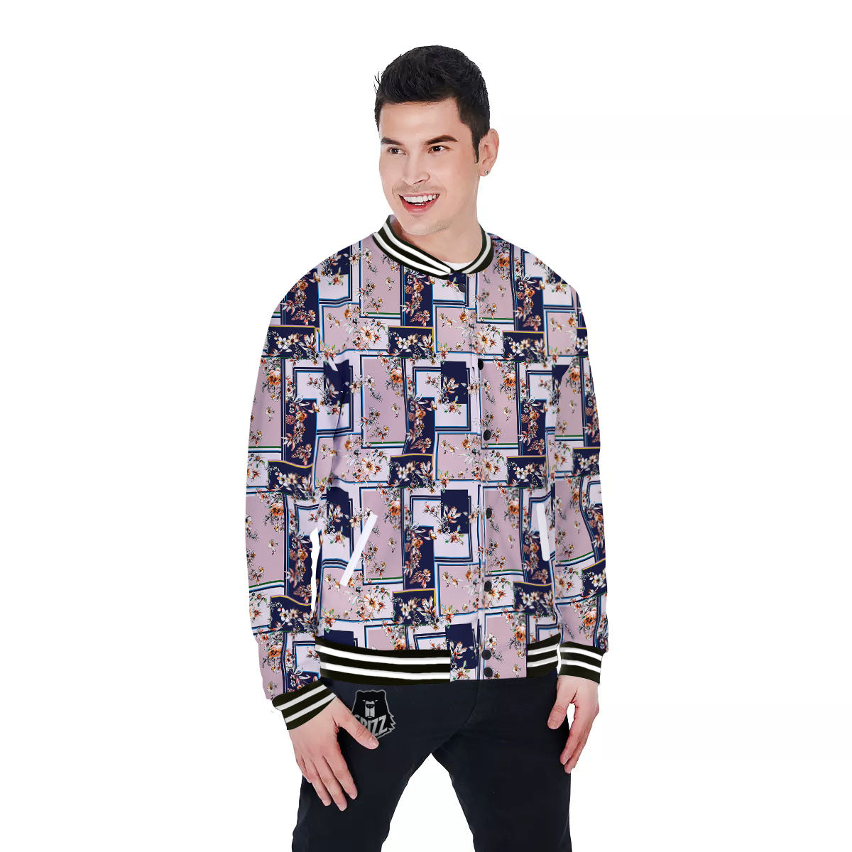 Patchwork Flower Vintage Print Pattern Baseball Jacket-grizzshop