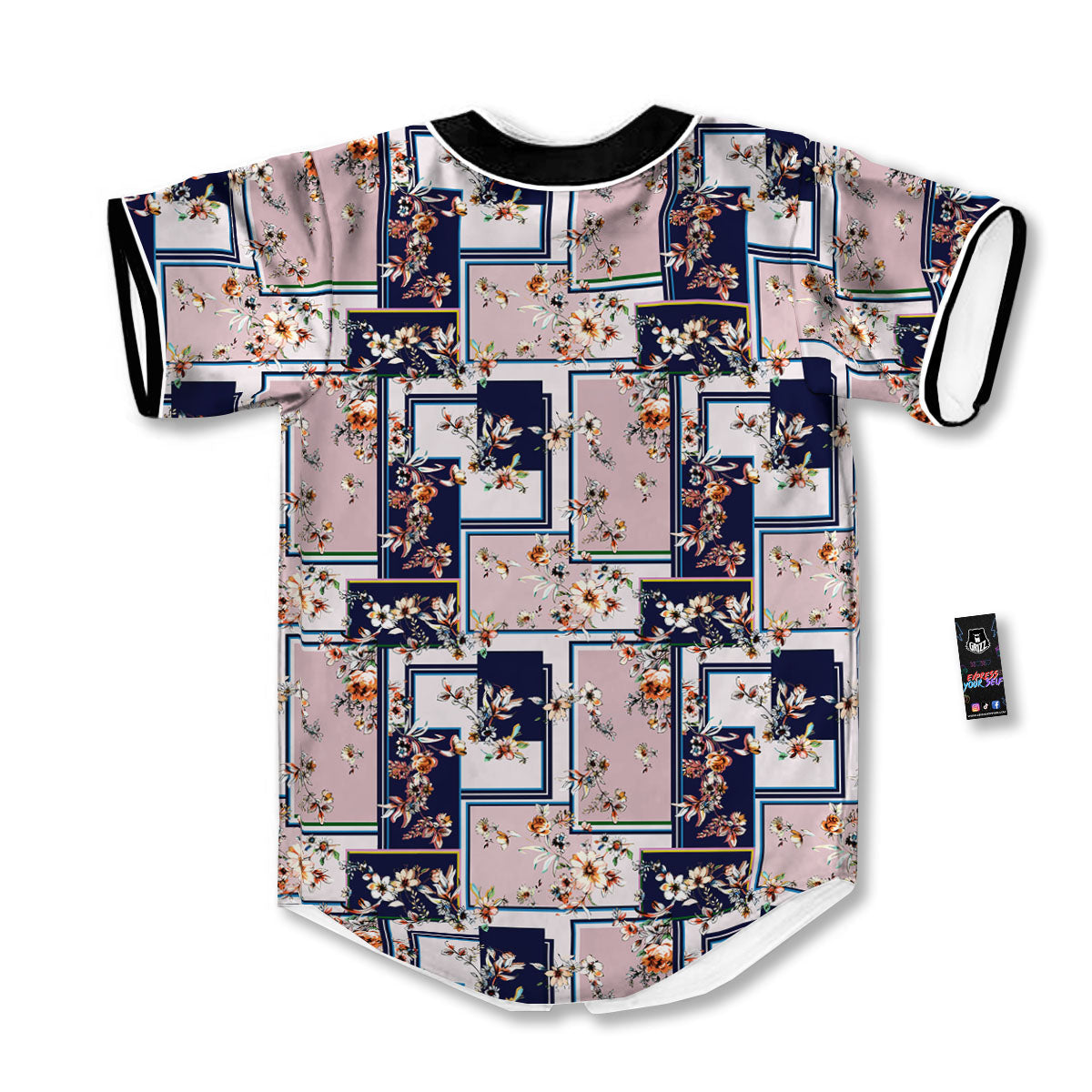 Patchwork Flower Vintage Print Pattern Baseball Jersey-grizzshop
