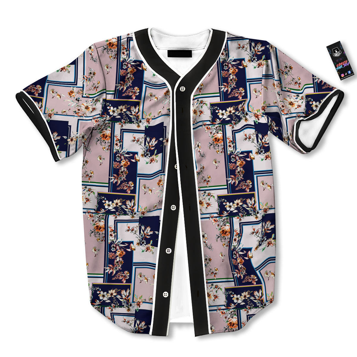 Patchwork Flower Vintage Print Pattern Baseball Jersey-grizzshop