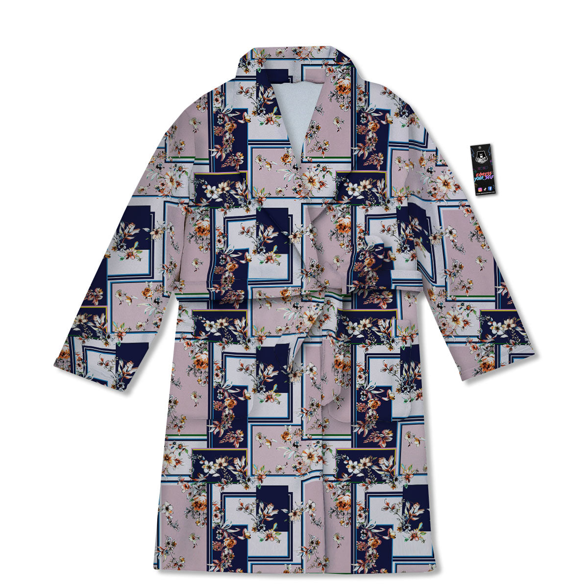 Patchwork Flower Vintage Print Pattern Bathrobe-grizzshop