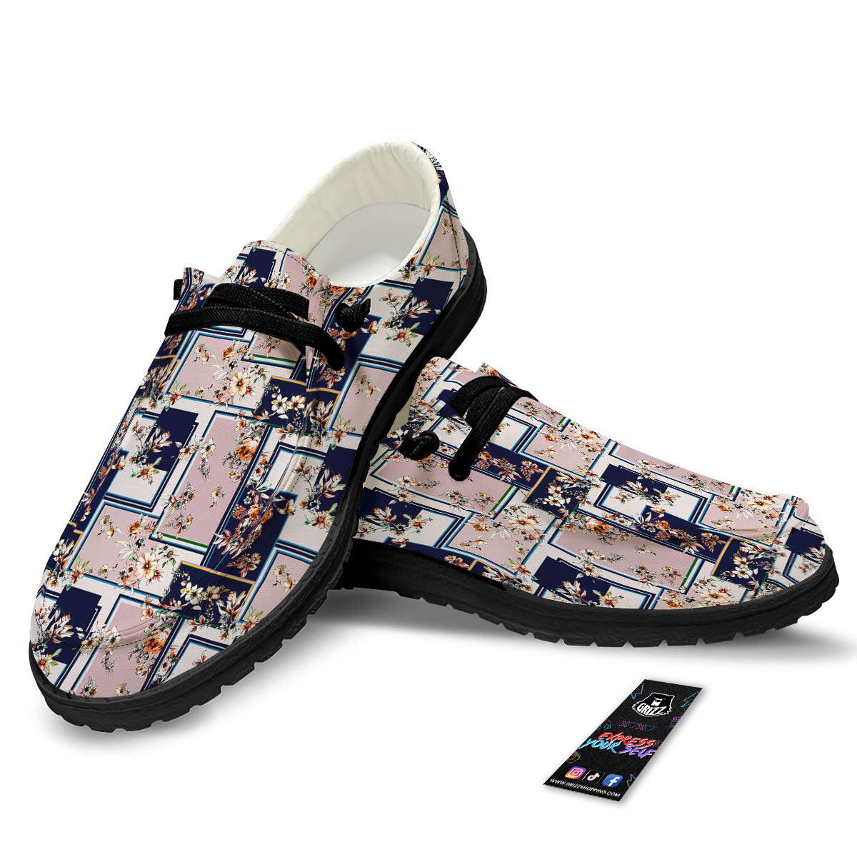 Patchwork Flower Vintage Print Pattern Black Loafers-grizzshop