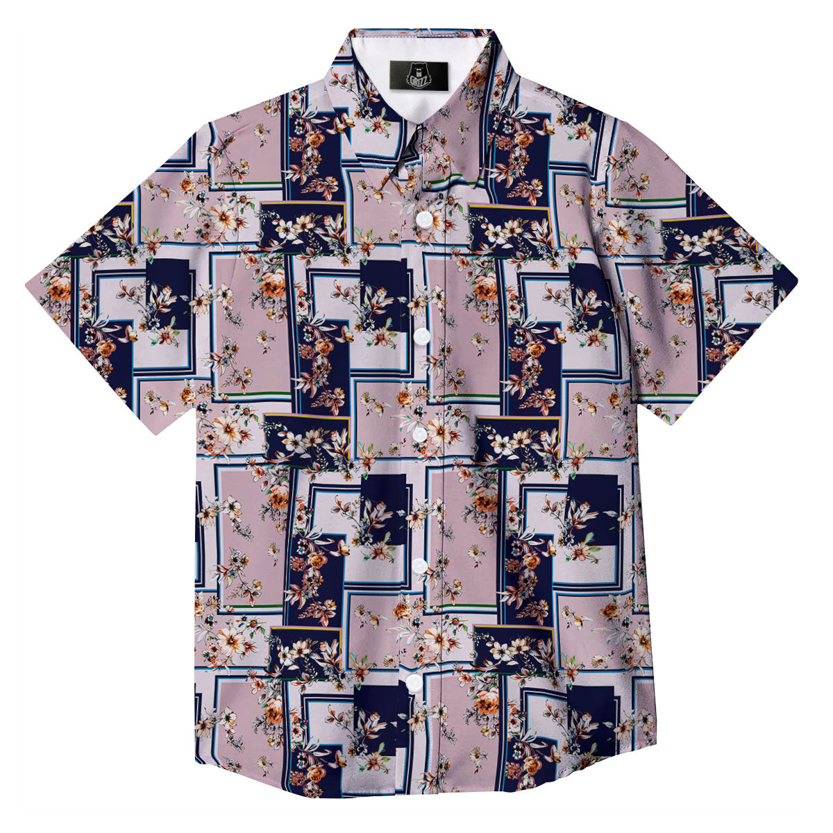 Patchwork Flower Vintage Print Pattern Button Up Shirt-grizzshop