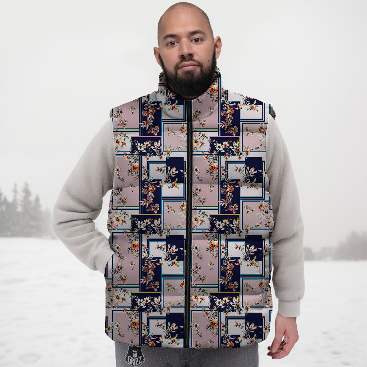 Patchwork Flower Vintage Print Pattern Down Vest