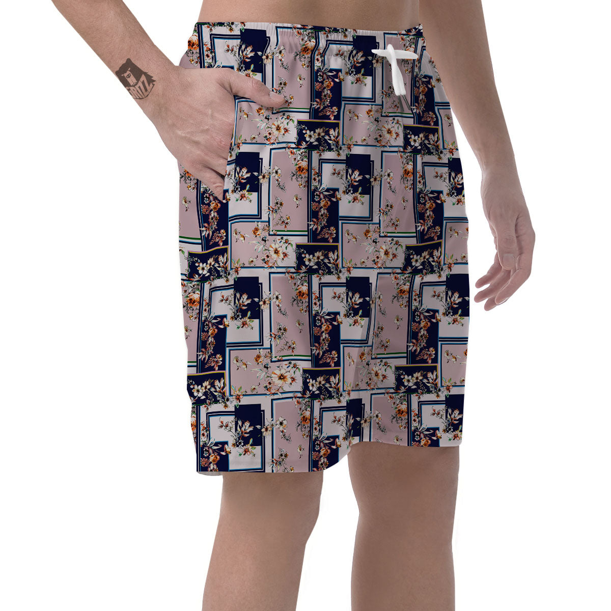 Patchwork Flower Vintage Print Pattern Men's Shorts-grizzshop