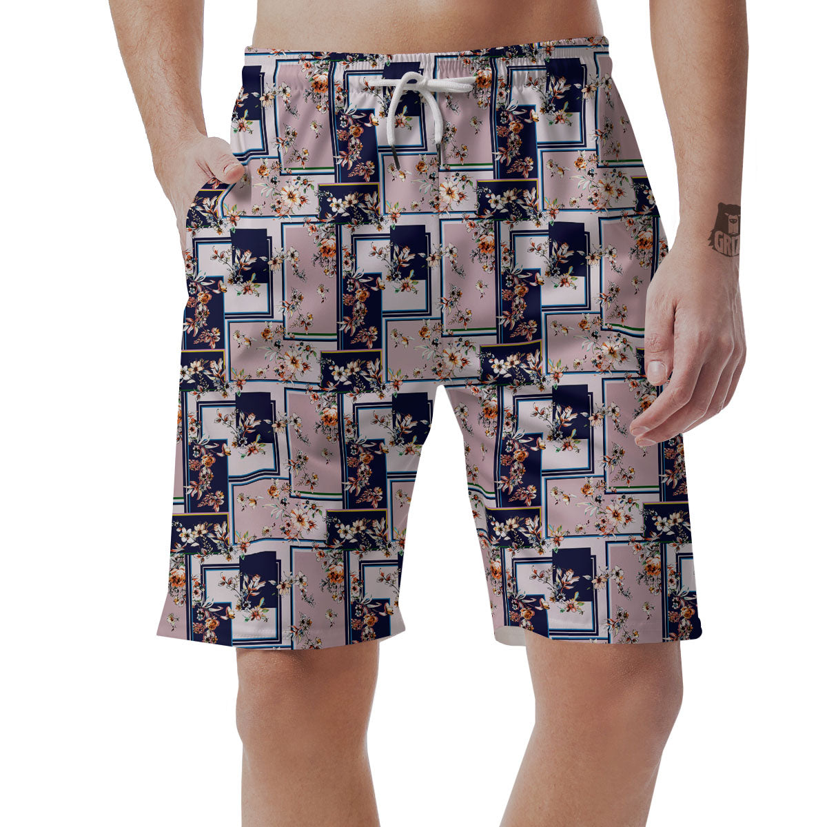 Patchwork Flower Vintage Print Pattern Men's Shorts-grizzshop