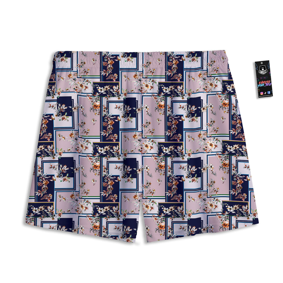 Patchwork Flower Vintage Print Pattern Mesh Shorts