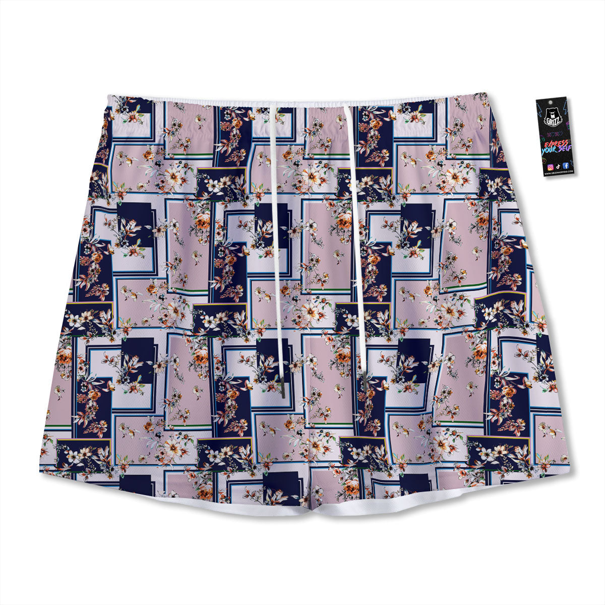 Patchwork Flower Vintage Print Pattern Mesh Shorts