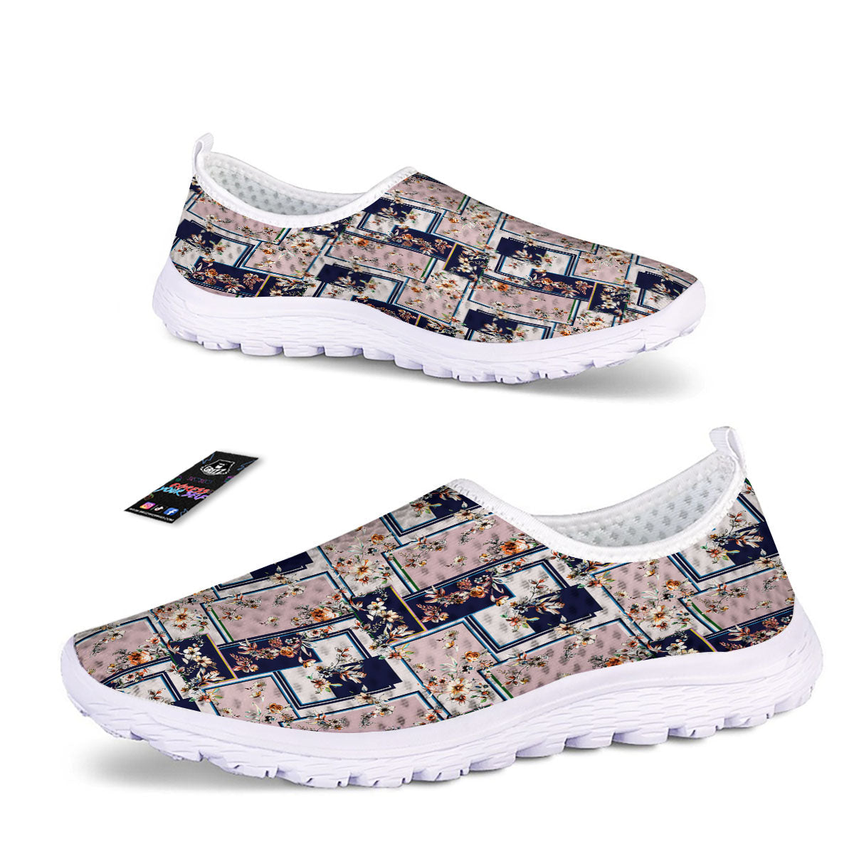 Patchwork Flower Vintage Print Pattern Nurse Shoes-grizzshop
