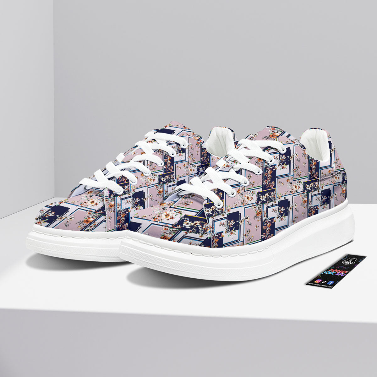 Patchwork Flower Vintage Print Pattern Platform Shoes-grizzshop