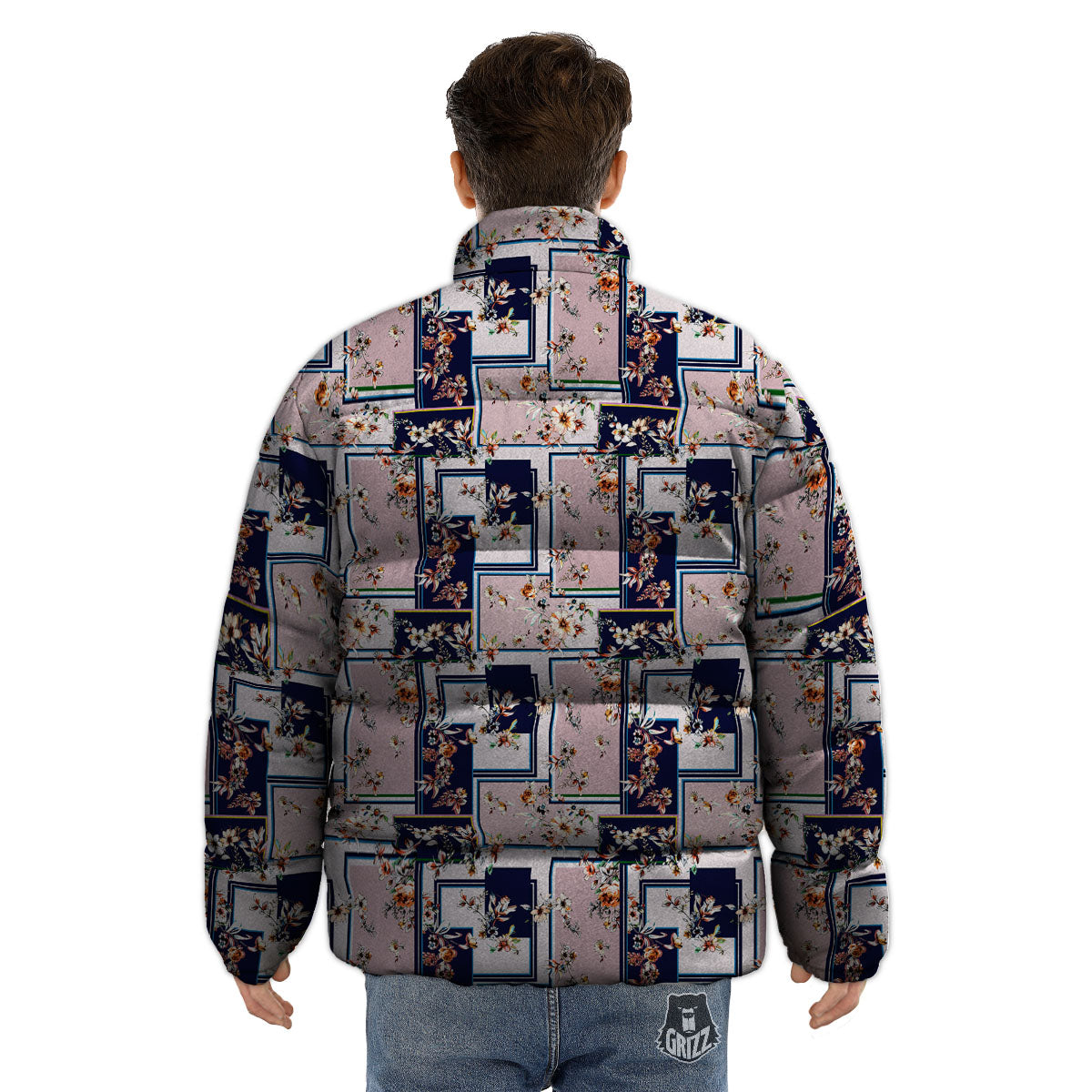 Patchwork Flower Vintage Print Pattern Puffer Jacket-grizzshop
