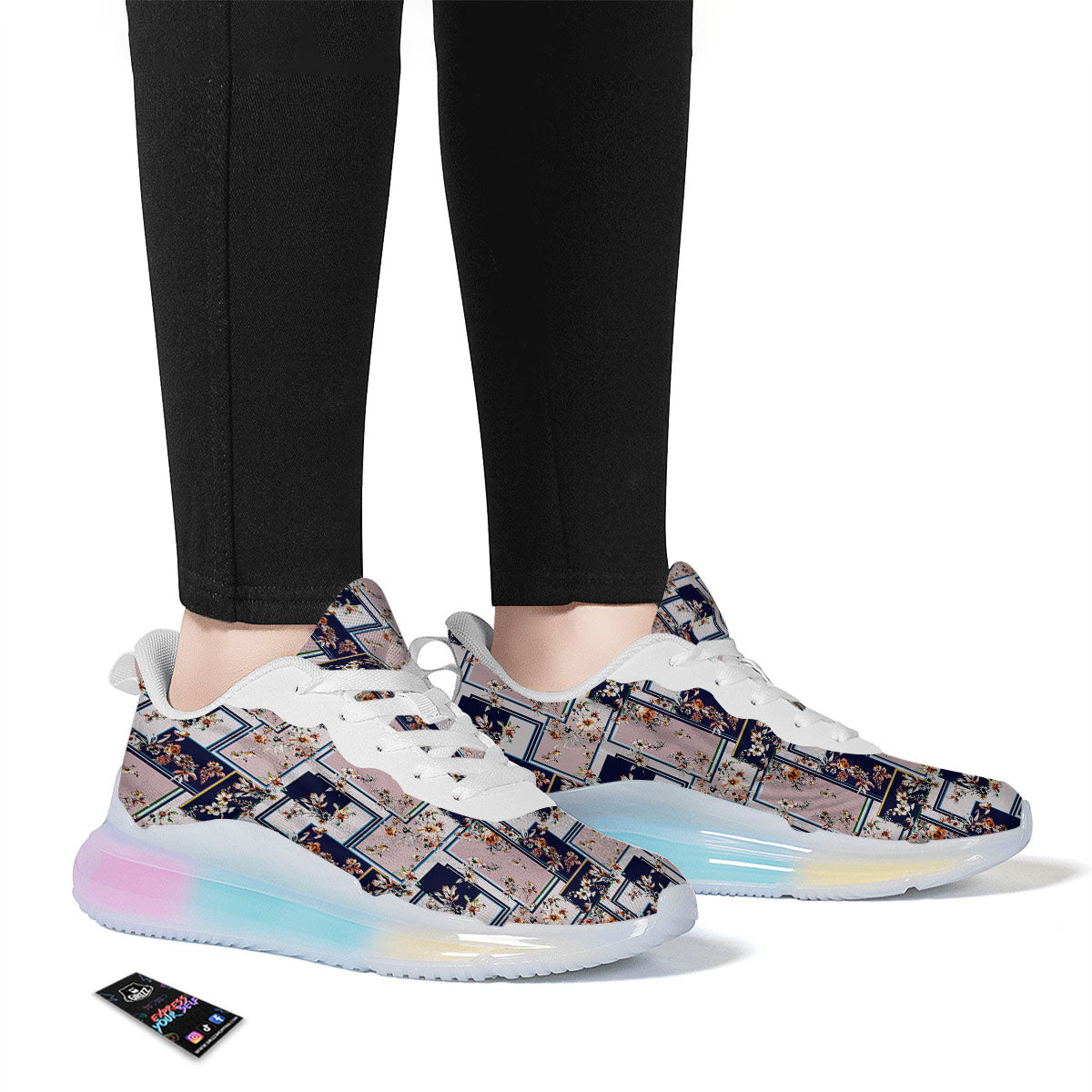 Patchwork Flower Vintage Print Pattern Running Sneakers-grizzshop
