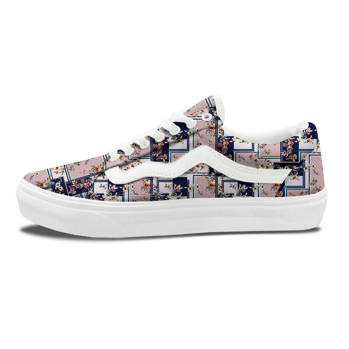 Patchwork Flower Vintage Print Pattern Skate Shoes-grizzshop