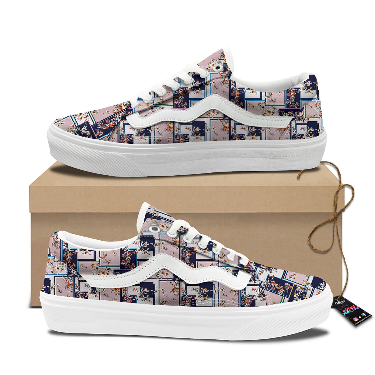 Patchwork Flower Vintage Print Pattern Skate Shoes-grizzshop