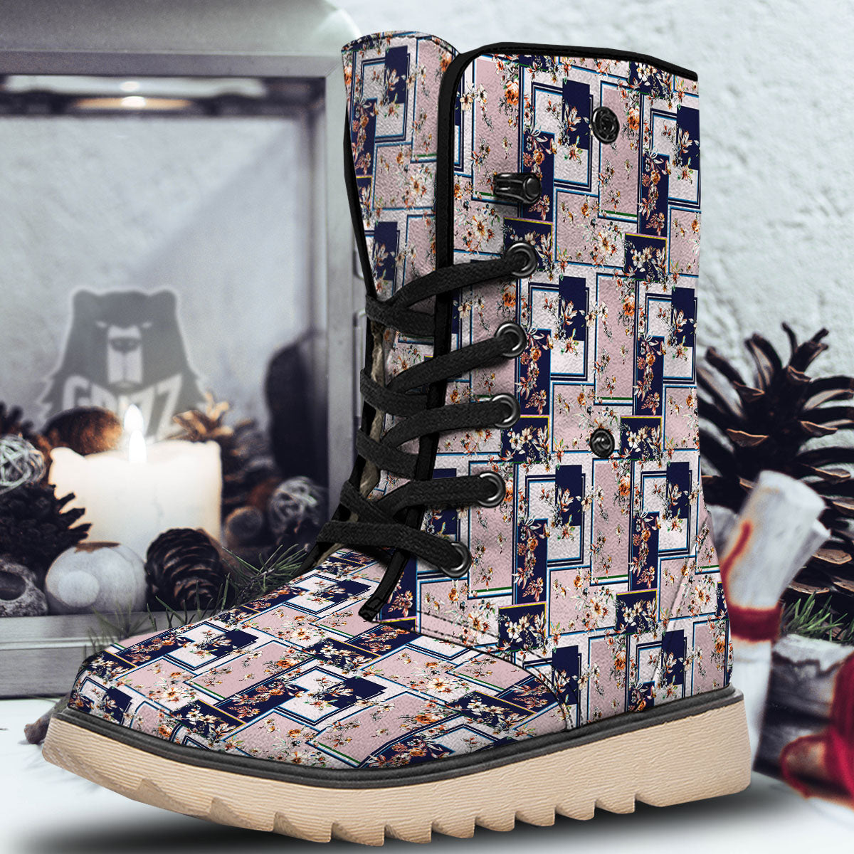 Patchwork Flower Vintage Print Pattern Snow Boots-grizzshop