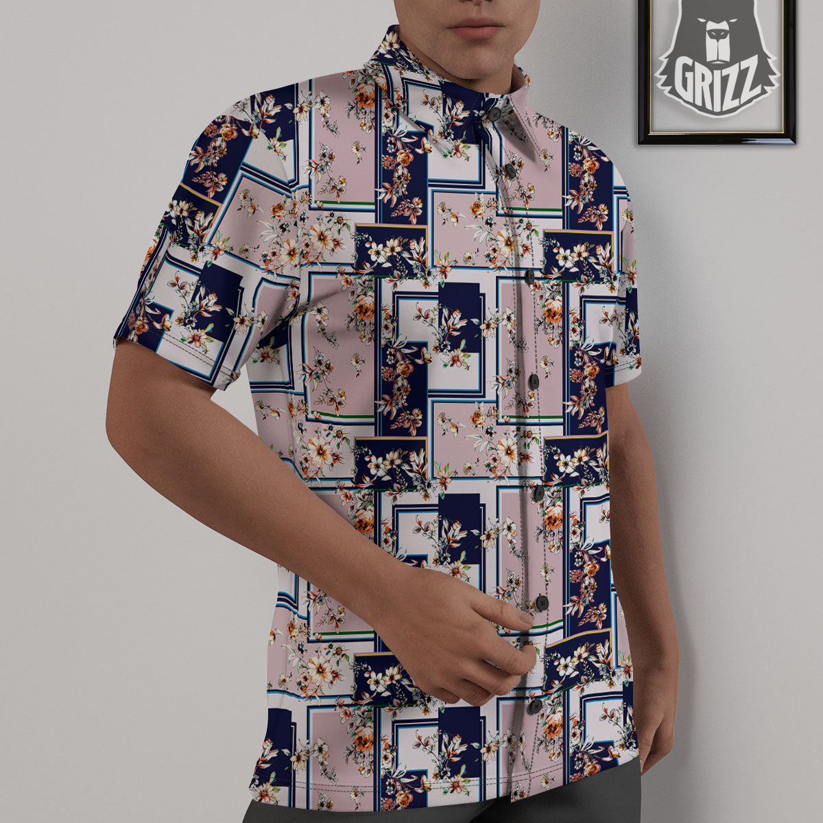 Patchwork Flower Vintage Print Pattern Untucked Shirts-grizzshop