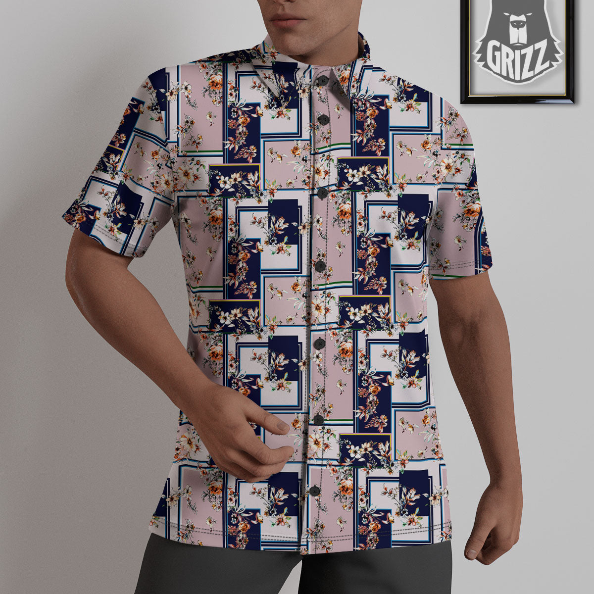 Patchwork Flower Vintage Print Pattern Untucked Shirts-grizzshop