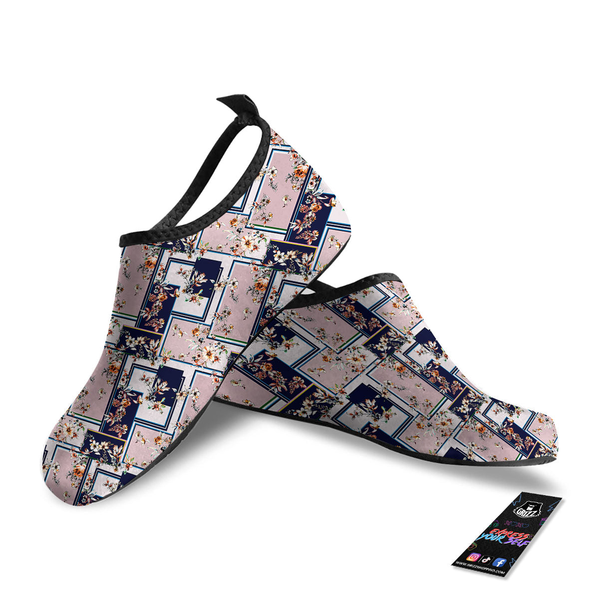 Patchwork Flower Vintage Print Pattern Water Shoes-grizzshop