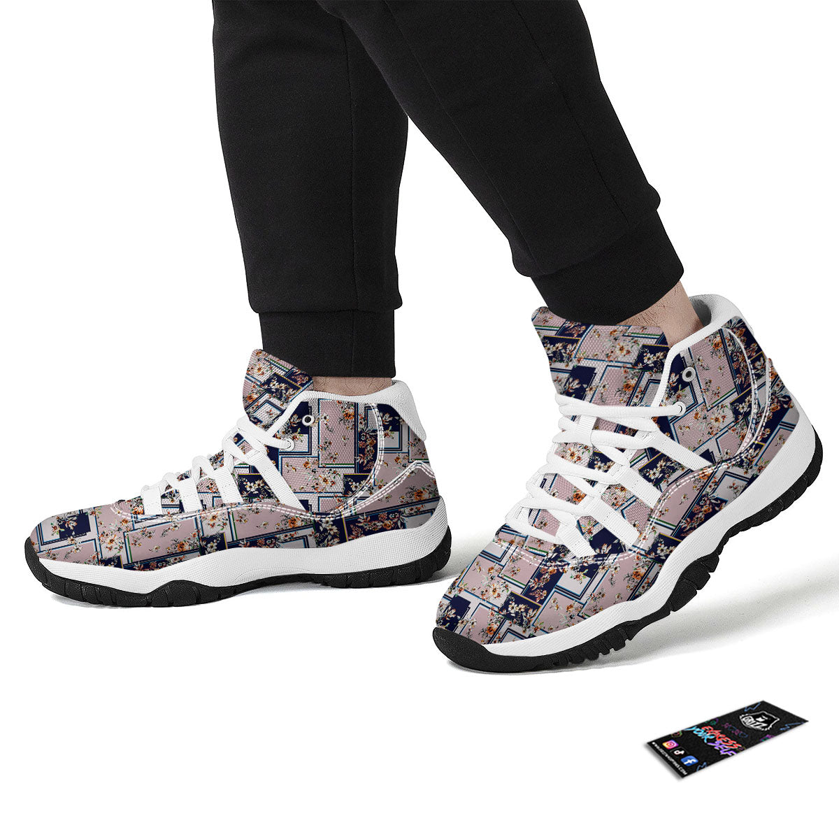 Patchwork Flower Vintage Print Pattern White Bball Shoes-grizzshop