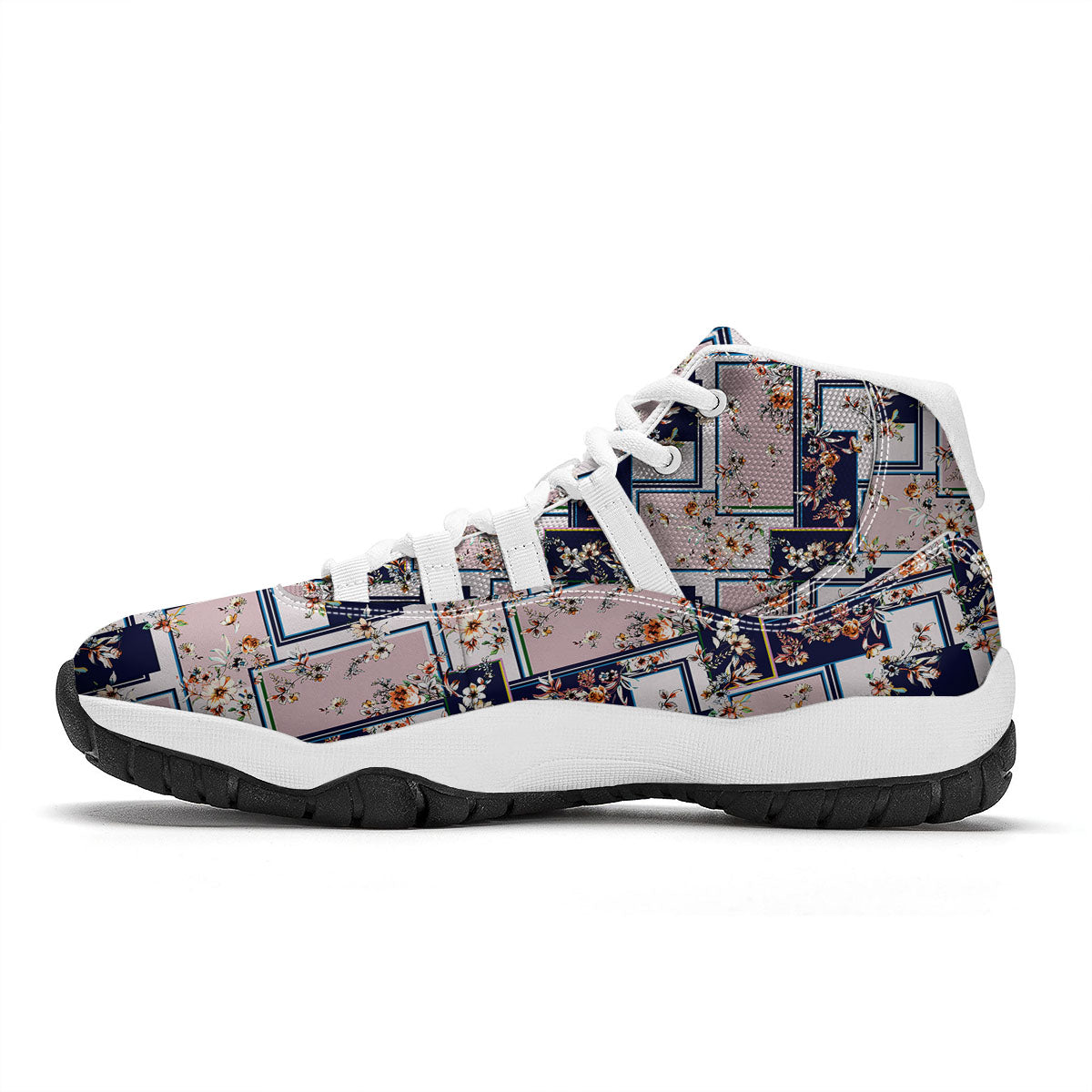Patchwork Flower Vintage Print Pattern White Bball Shoes-grizzshop