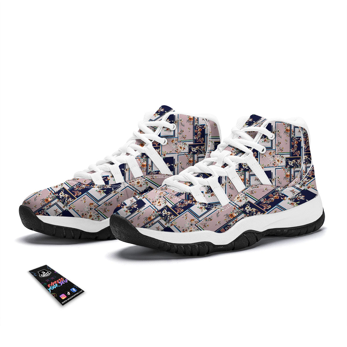 Patchwork Flower Vintage Print Pattern White Bball Shoes-grizzshop