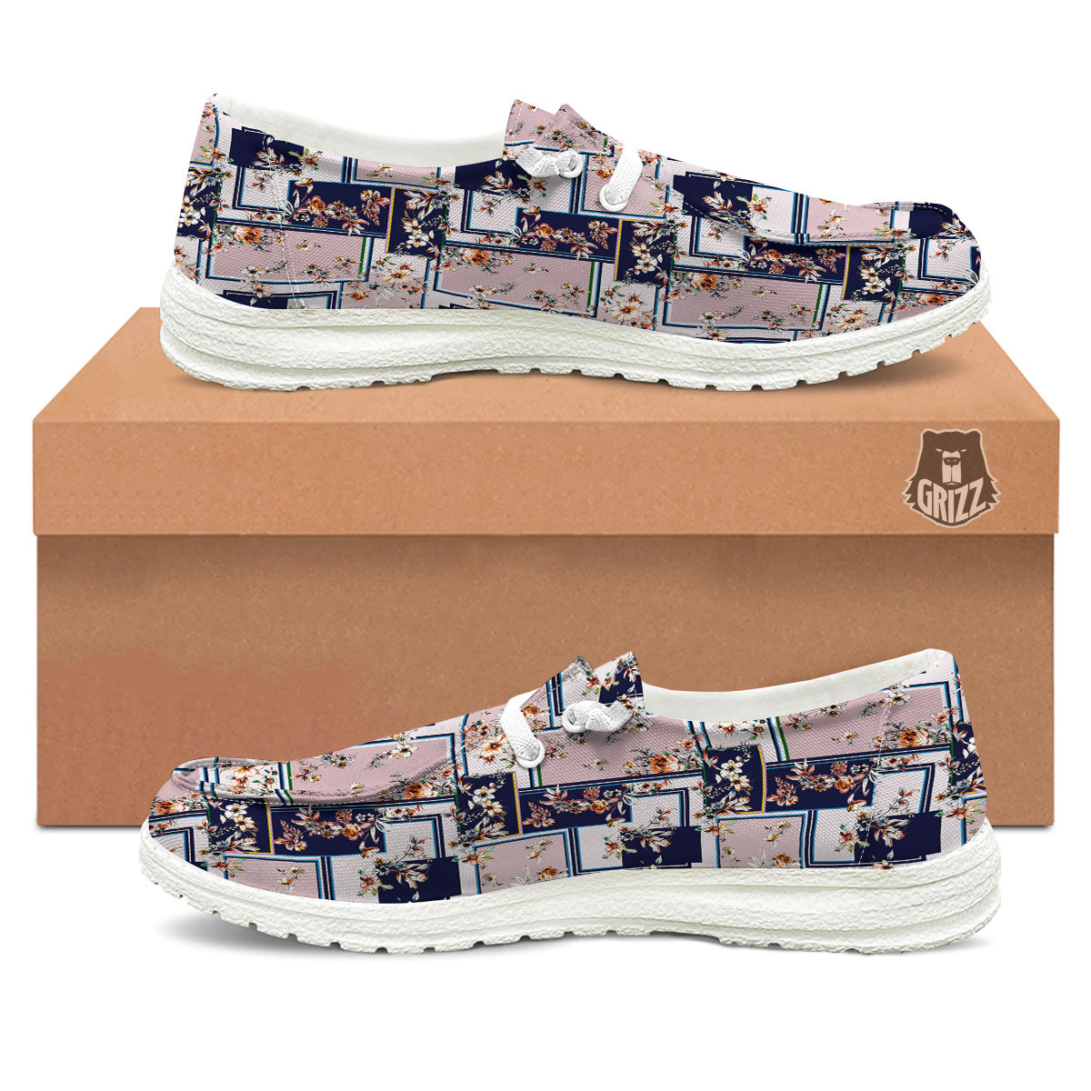 Patchwork Flower Vintage Print Pattern White Loafers-grizzshop
