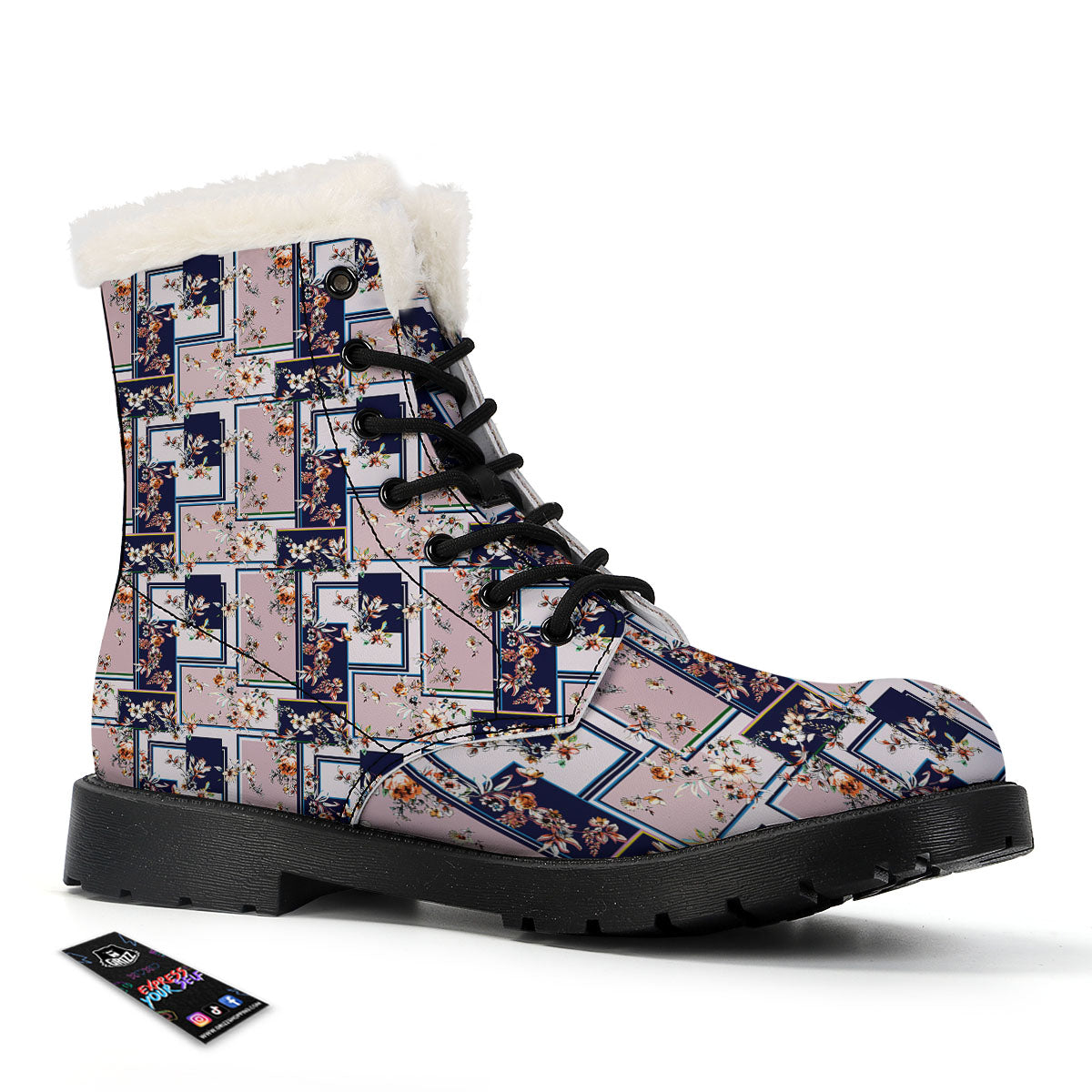 Patchwork Flower Vintage Print Pattern Winter Boots-grizzshop