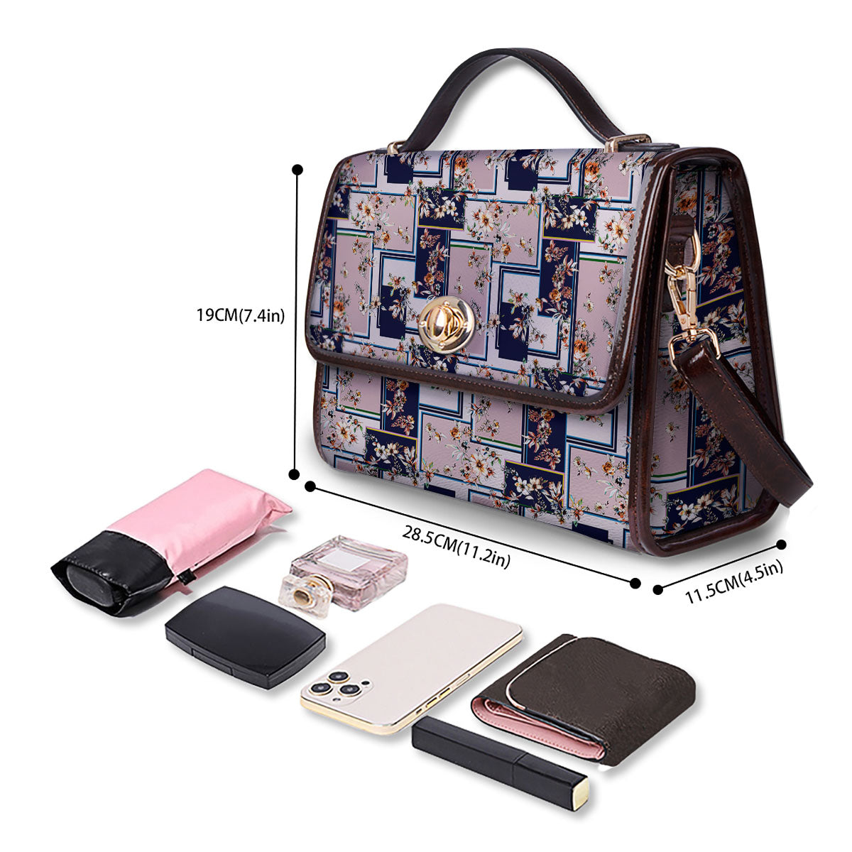 Patchwork Flower Vintage Print Pattern Women's Satchel Bag-grizzshop