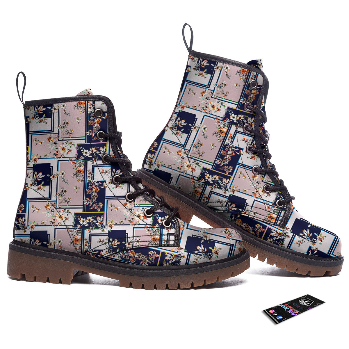 Patchwork Flower Vintage Print Pattern Work Boots-grizzshop