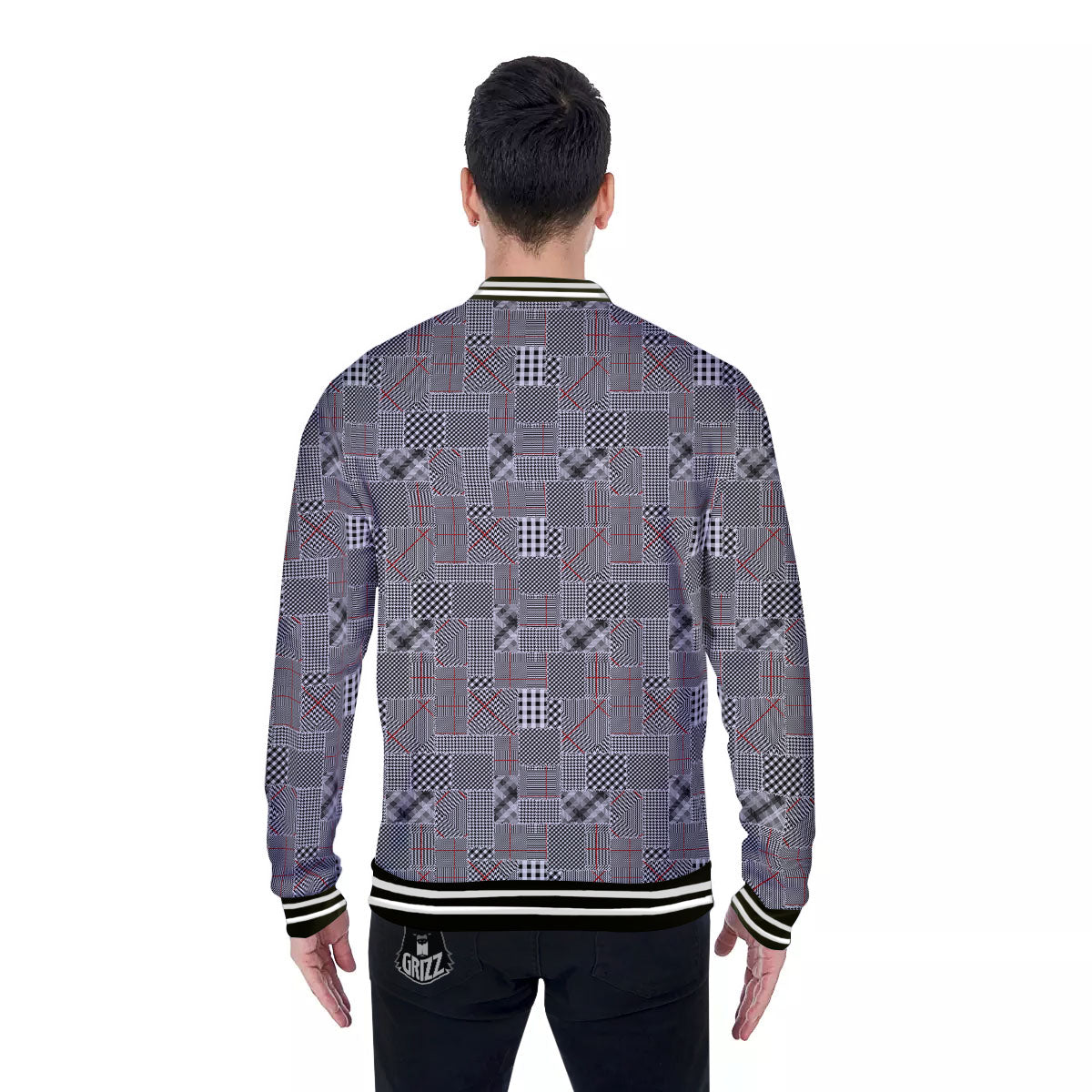 Patchwork Glen Plaid Print Pattern Baseball Jacket-grizzshop