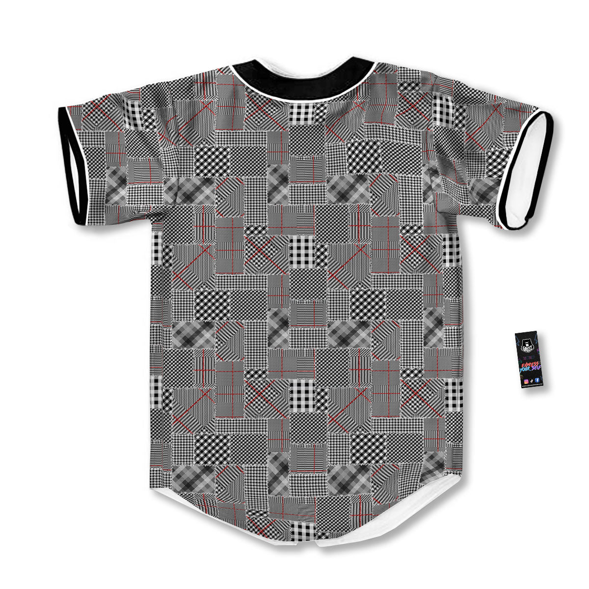 Patchwork Glen Plaid Print Pattern Baseball Jersey-grizzshop