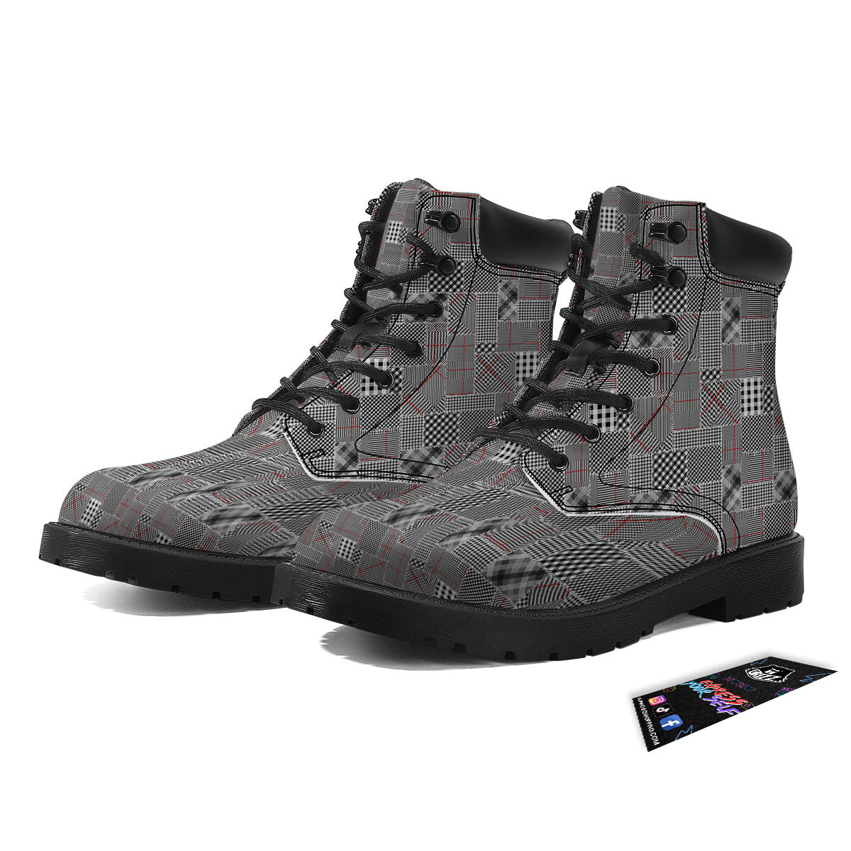 Patchwork Glen Plaid Print Pattern Boots-grizzshop