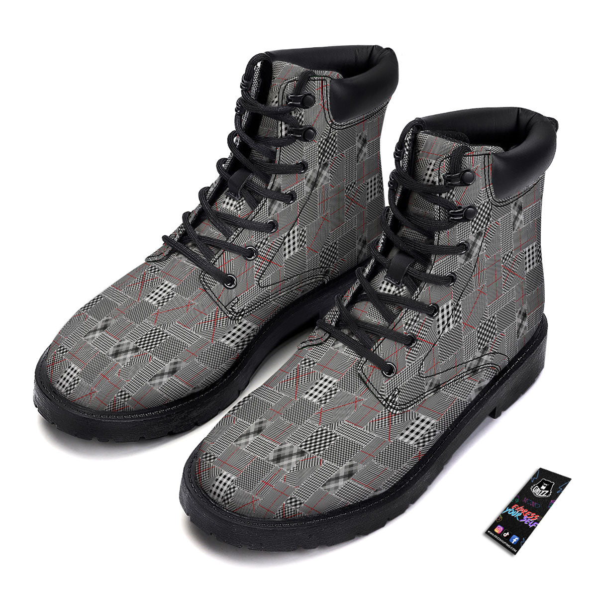 Patchwork Glen Plaid Print Pattern Boots-grizzshop
