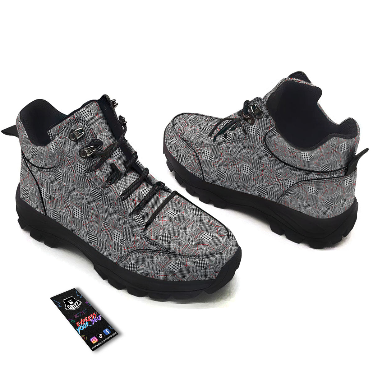 Patchwork Glen Plaid Print Pattern Hiking Shoes-grizzshop