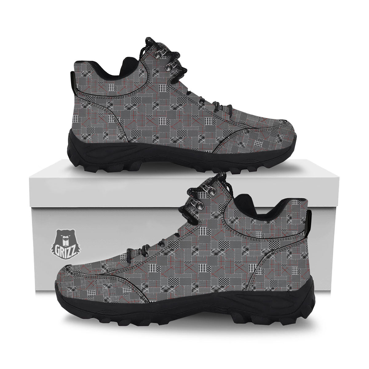 Patchwork Glen Plaid Print Pattern Hiking Shoes-grizzshop