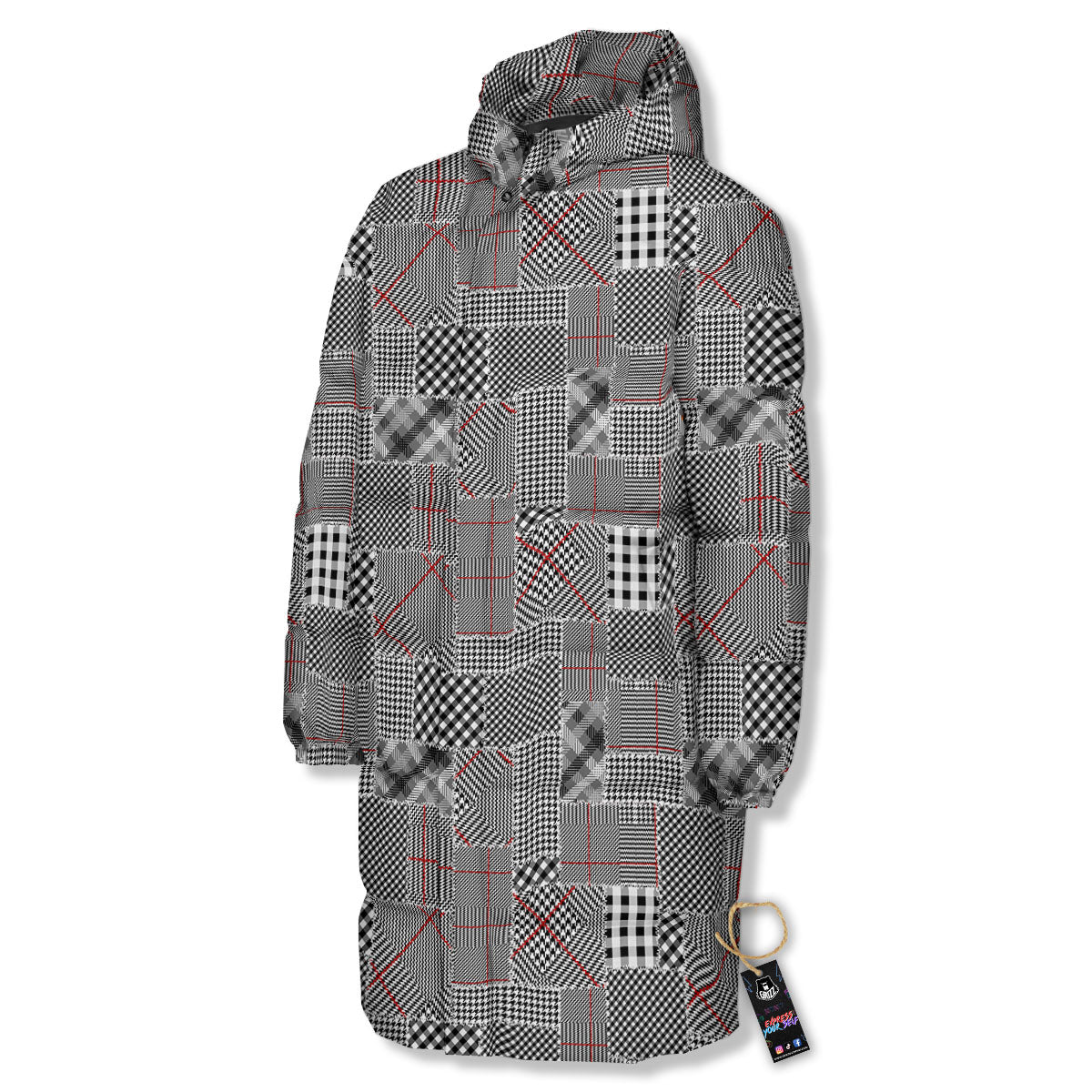 Patchwork Glen Plaid Print Pattern Long Down Jacket-grizzshop