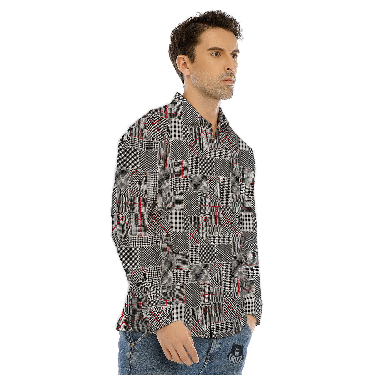 Patchwork Glen Plaid Print Pattern Men's Dress Shirts-grizzshop