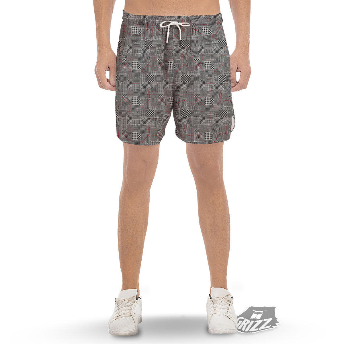 Patchwork Glen Plaid Print Pattern Men's Gym Shorts-grizzshop