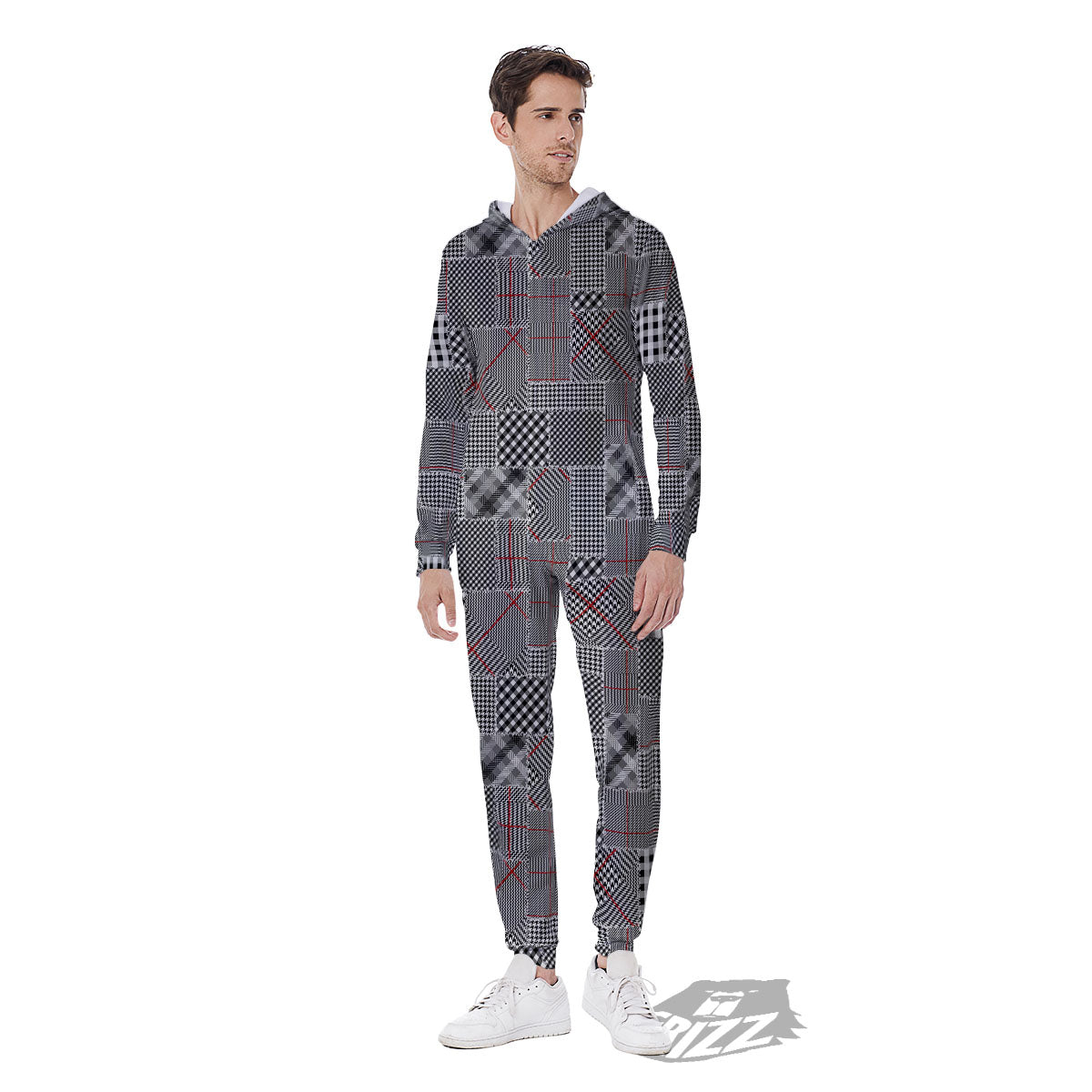 Patchwork Glen Plaid Print Pattern Men's Jumpsuit-grizzshop