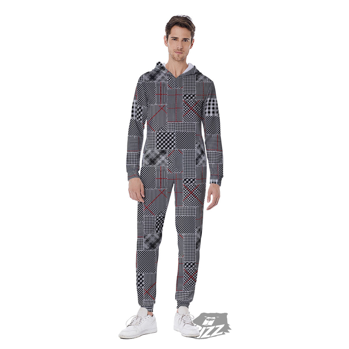 Patchwork Glen Plaid Print Pattern Men's Jumpsuit-grizzshop