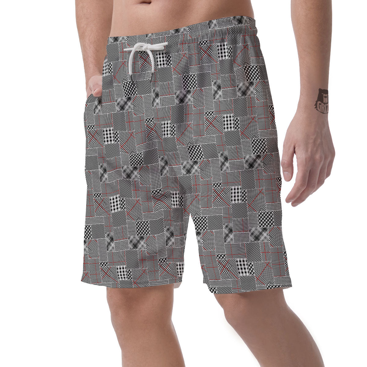 Patchwork Glen Plaid Print Pattern Men's Shorts-grizzshop