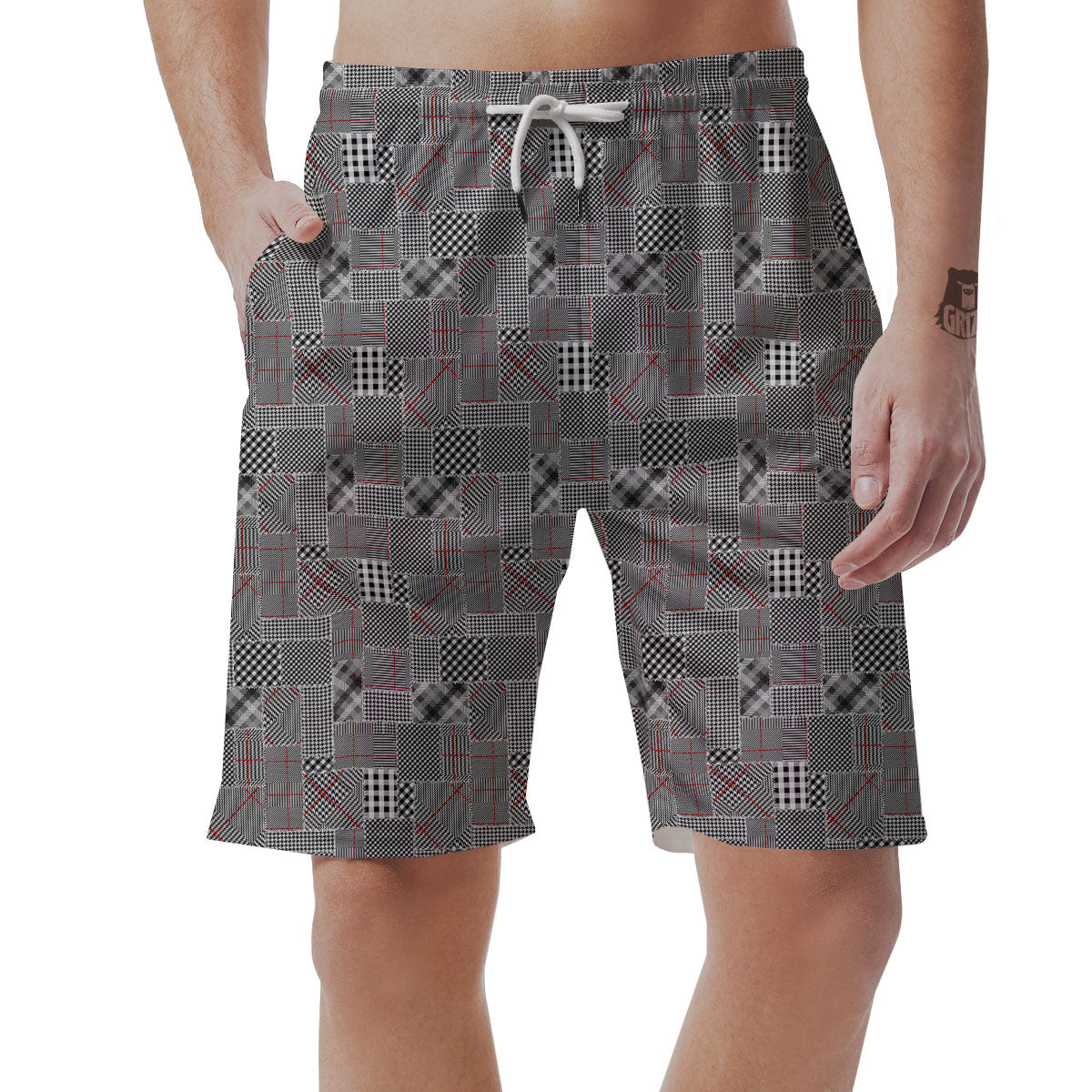 Patchwork Glen Plaid Print Pattern Men's Shorts-grizzshop