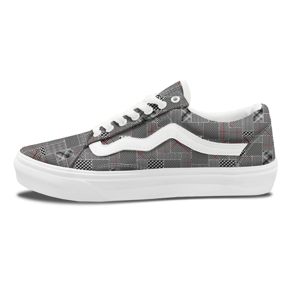 Patchwork Glen Plaid Print Pattern Skate Shoes-grizzshop
