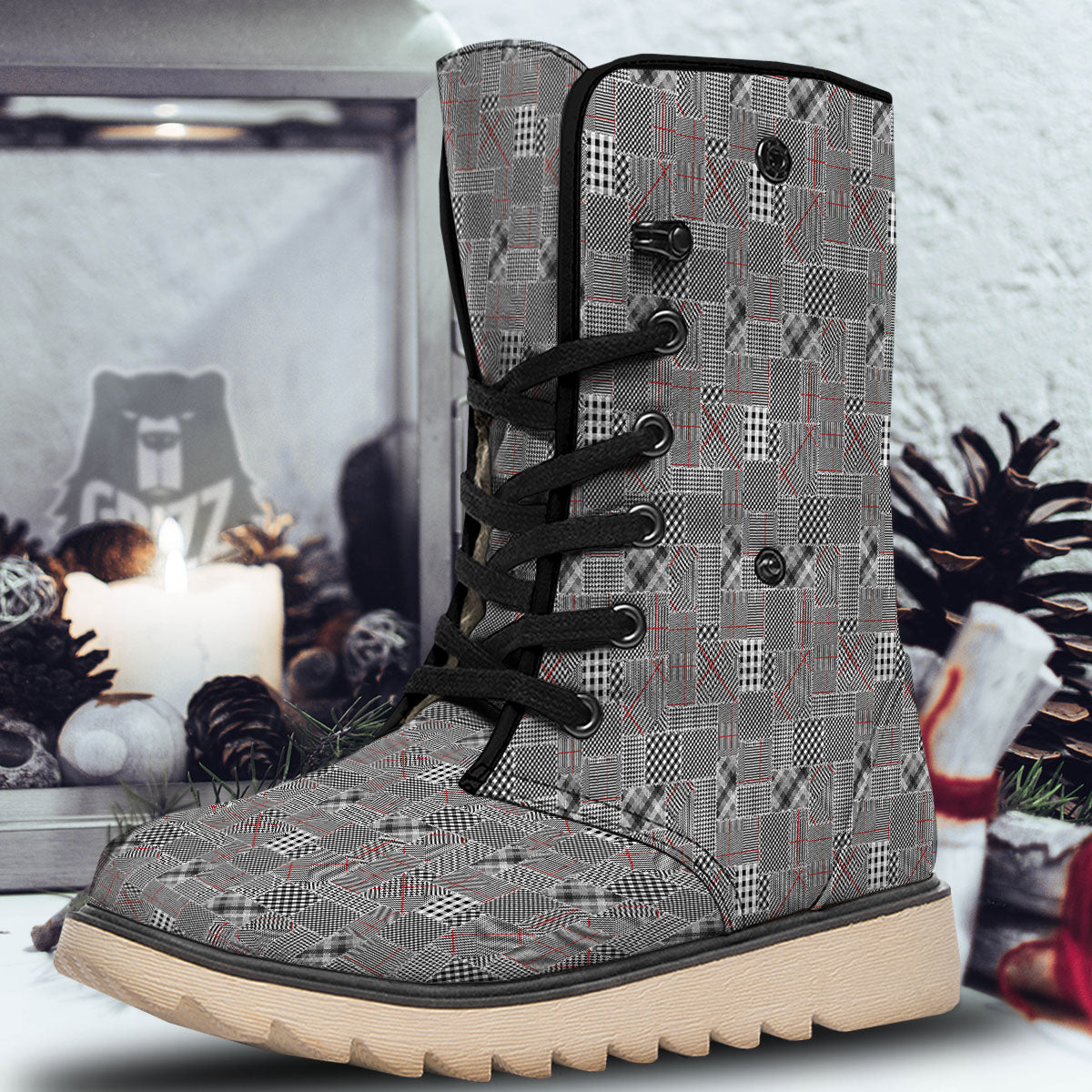 Patchwork Glen Plaid Print Pattern Snow Boots-grizzshop