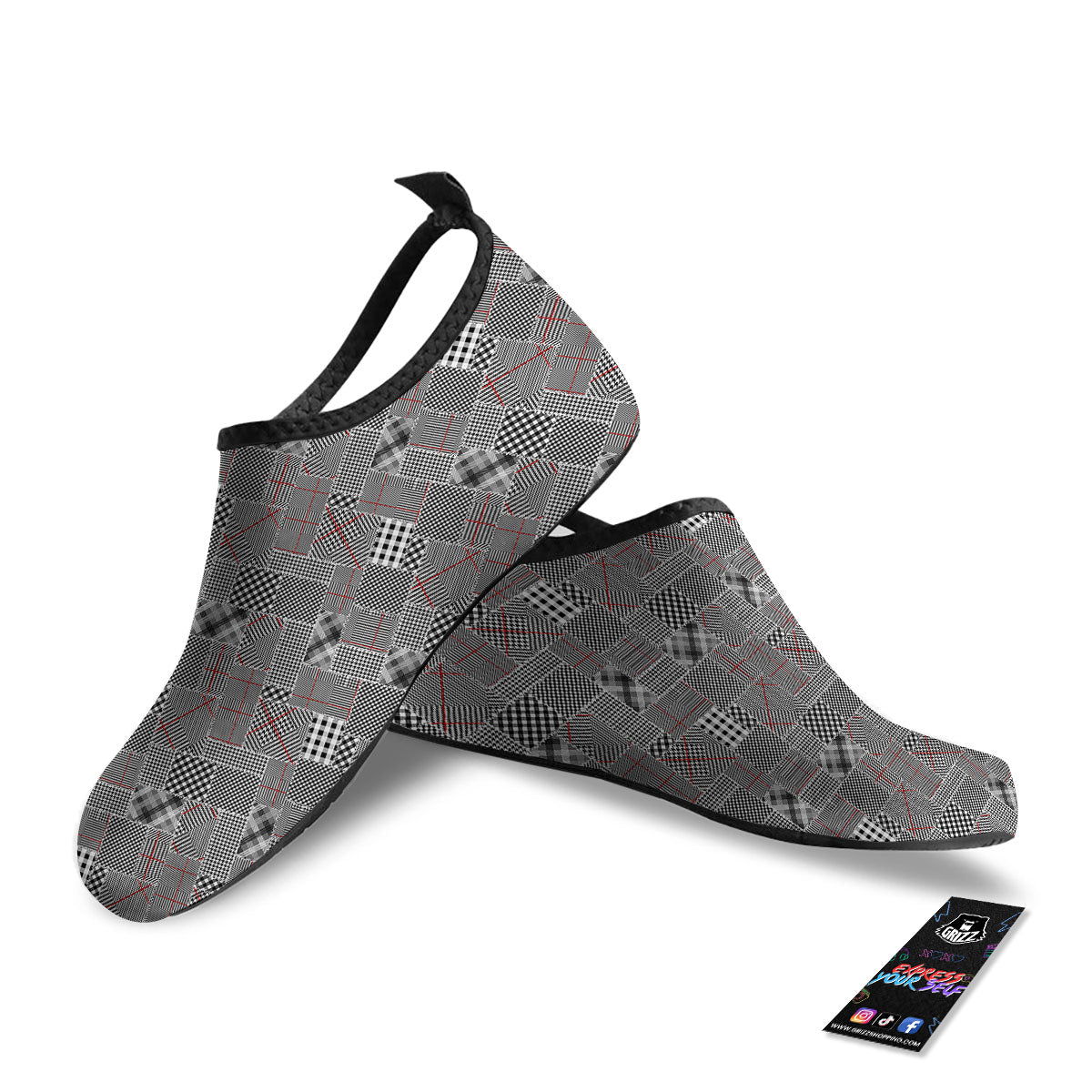 Patchwork Glen Plaid Print Pattern Water Shoes-grizzshop