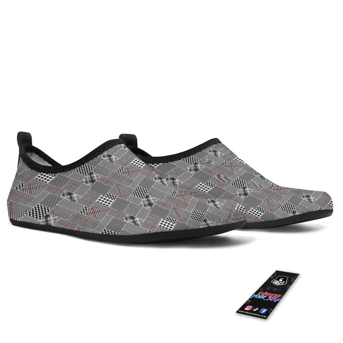 Patchwork Glen Plaid Print Pattern Water Shoes-grizzshop