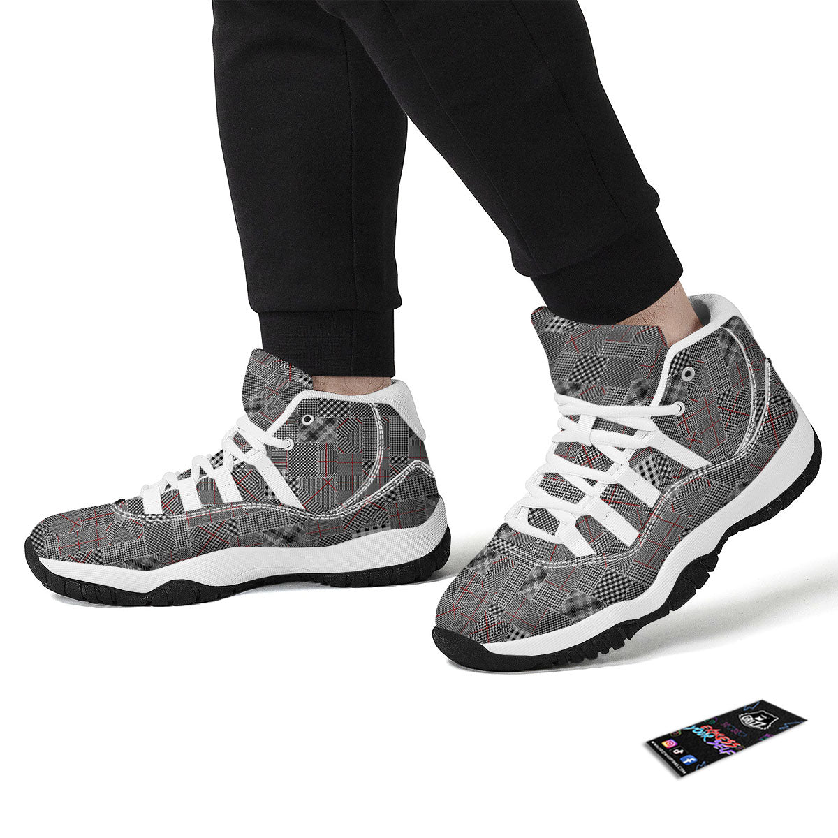 Patchwork Glen Plaid Print Pattern White Bball Shoes-grizzshop