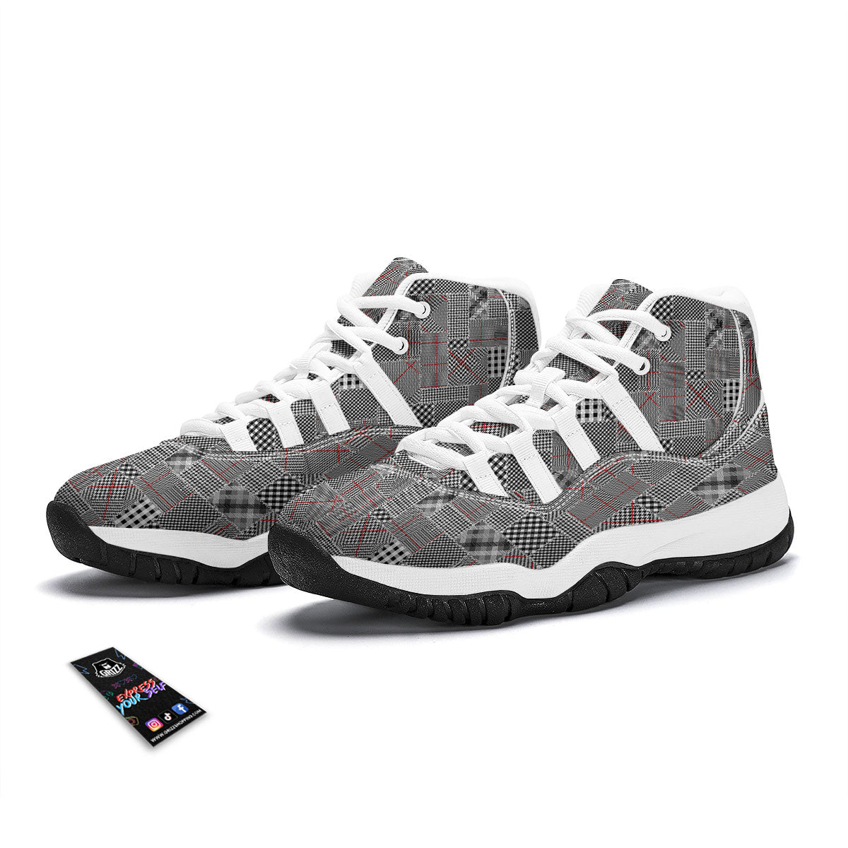 Patchwork Glen Plaid Print Pattern White Bball Shoes-grizzshop