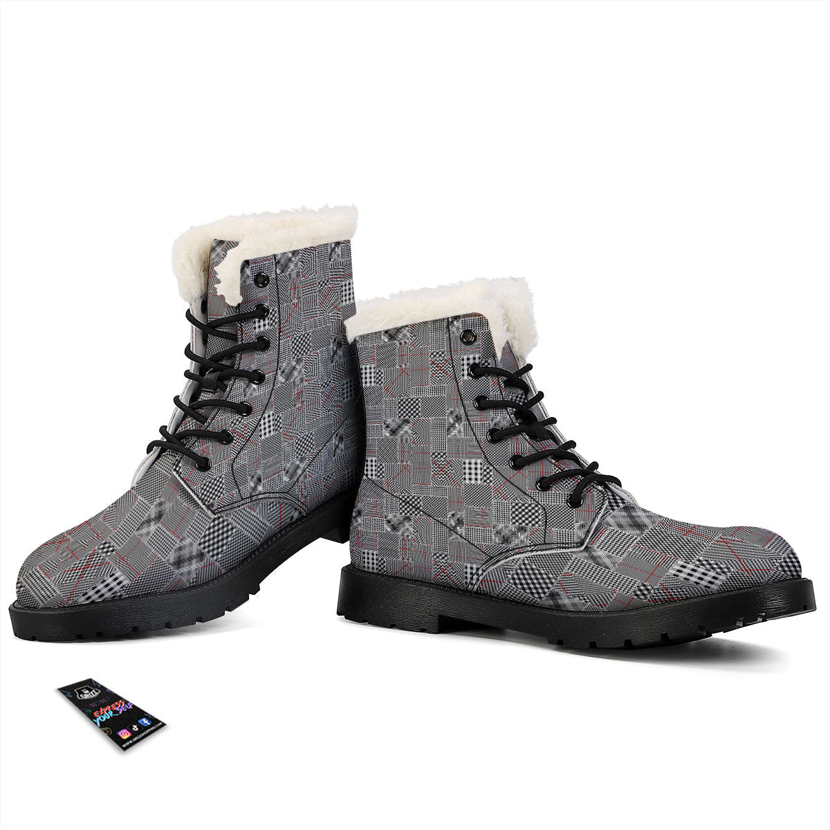 Patchwork Glen Plaid Print Pattern Winter Boots-grizzshop