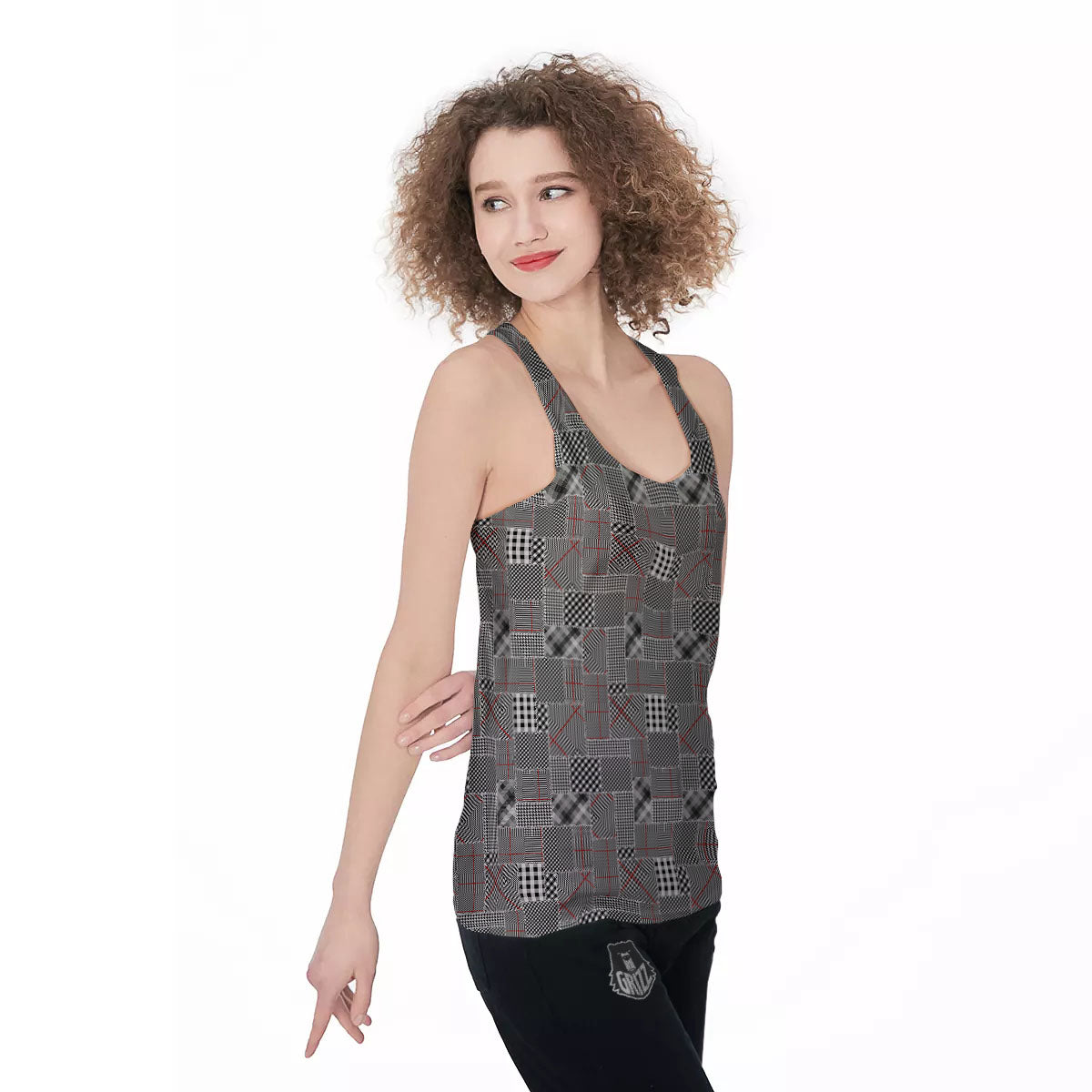 Patchwork Glen Plaid Print Pattern Women's Racerback Tank Top-grizzshop